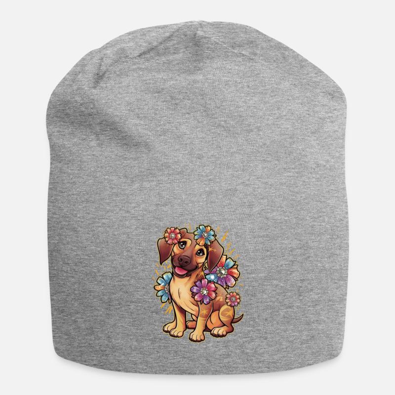 Rhodesian Ridgeback und schönen Blumen - Jersey-Beanie - Grau meliert