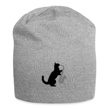 Chat sax - Bonnet en jersey - gris chiné - Devant
