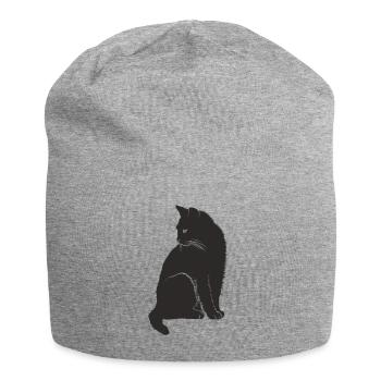 Cute black cat gift idea - Jersey Beanie - heather grey - Front
