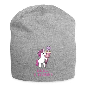 Unicorn with sugar bag First class - Jersey Beanie - heather grey - Front