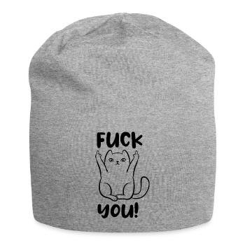 Fuck you - Katze - Mittelfinger - Jersey-Beanie - Grau meliert - Vorne