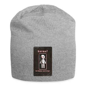 „Karma? Ich kümmere mich darum!“ - Jersey-Beanie - Grau meliert - Vorne