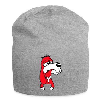 Hund Hinter Mauer Zaun Sabbert Spucke Zunge Lustig - Jersey-Beanie - Grau meliert - Vorne