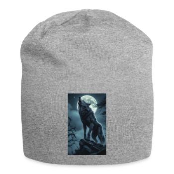 Wolf bei Vollmond - Jersey-Beanie - Grau meliert - Vorne