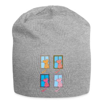 katzen am fenster bunt - Jersey-Beanie - Grau meliert - Vorne