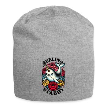 Stichige Narwal-Stimmung spüren - Jersey-Beanie - Grau meliert - Vorne