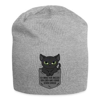 Je n’apporte pas de malchance Sac de poitrine de chat noir - Bonnet en jersey - gris chiné - Devant