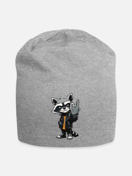 Metal Raccoon – Lustiger Waschbär mit Metal Gruß - Jersey-Beanie - Grau meliert