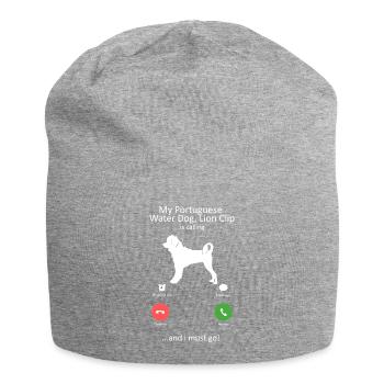 Portuguese Water Dog Is Calling Funny Lion Clip - Jersey Beanie - heather grey - Front
