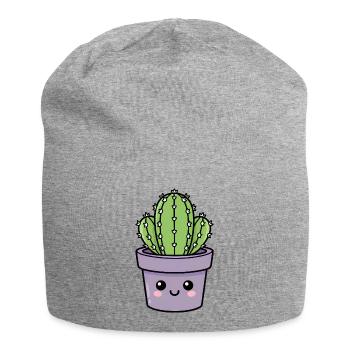Kawaii Cactus in Purple Pot - Jersey Beanie - heather grey - Front