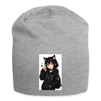Cat Ears Hoodie Character Illustration - Jersey Beanie - heather grey - Front