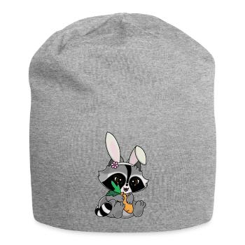 Snuggles der Waschbär im Hasenkostüm mit Möhre - Jersey-Beanie - Grau meliert - Vorne