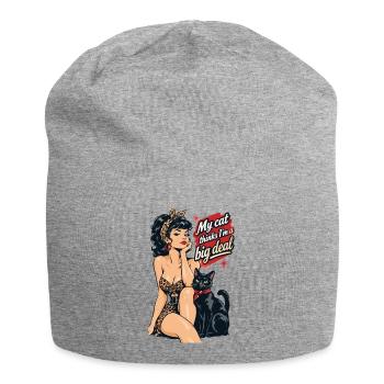 Rockabella mit schwarzer Katze im Retro Stil - Jersey-Beanie - Grau meliert - Vorne