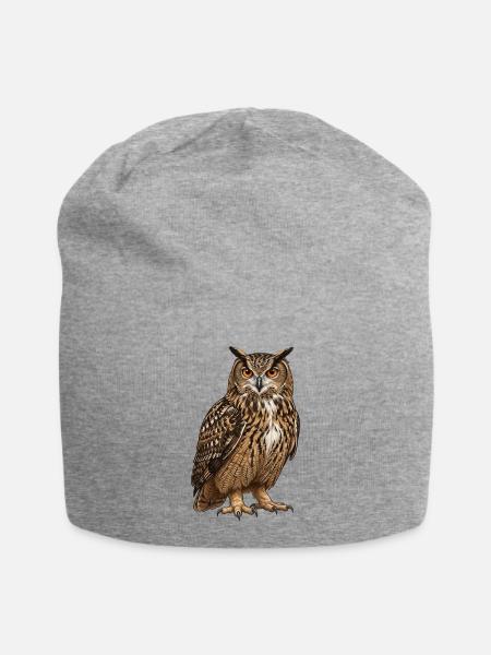 Uhu – Vogelillustration - Jersey-Beanie - Grau meliert