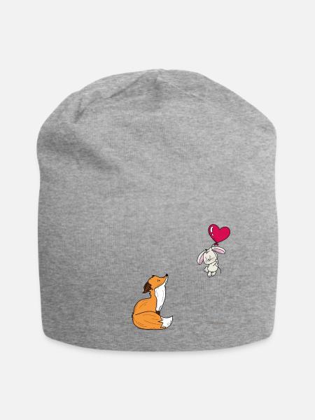 Süßes Fuchs und Hase Design - Jersey-Beanie - Grau meliert