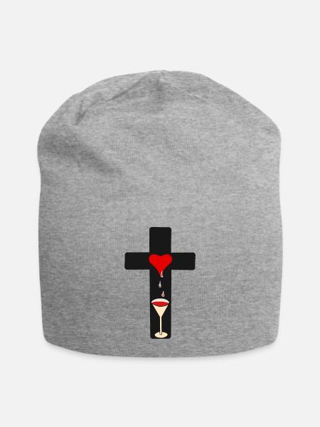 Croix du Christ sang horreur Halloween Goth occulte - Bonnet en jersey - gris chiné
