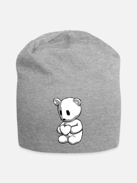 Ours en peluche avec coeur - Bonnet en jersey - gris chiné