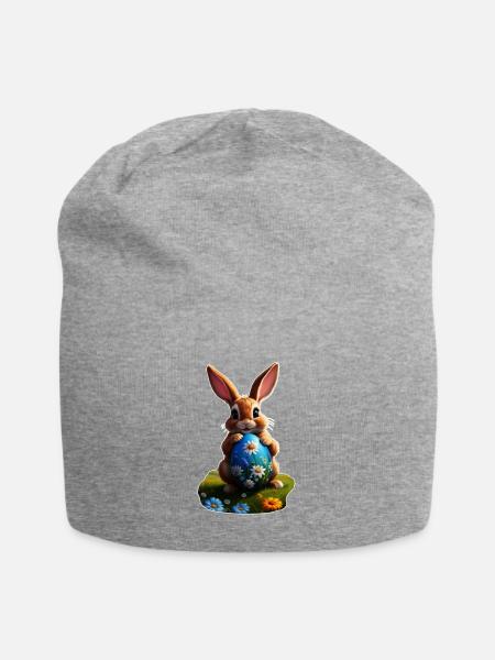 Osterhase mit Ei, Oval - Jersey-Beanie - Grau meliert