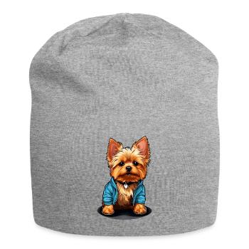 Cute Yorkie Yorkshire Terrier in casual look - Jersey Beanie - heather grey - Front