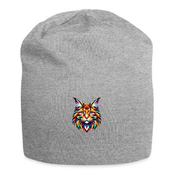 Geometrische Maine Coon Katze: Lebendiges abstraktes Mosaik - Jersey-Beanie - Grau meliert - Vorne