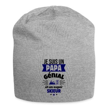 Papa génial & skieur – idée fête des pères - Bonnet en jersey - gris chiné - Devant