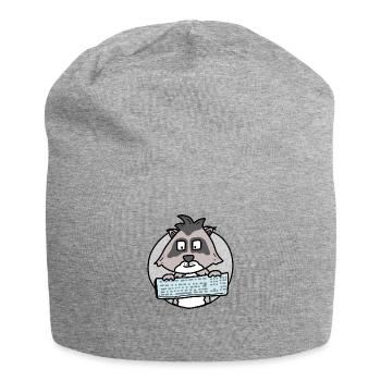 Raton laveur avec clavier / bureau / ordinateur nerd - Bonnet en jersey - gris chiné - Devant