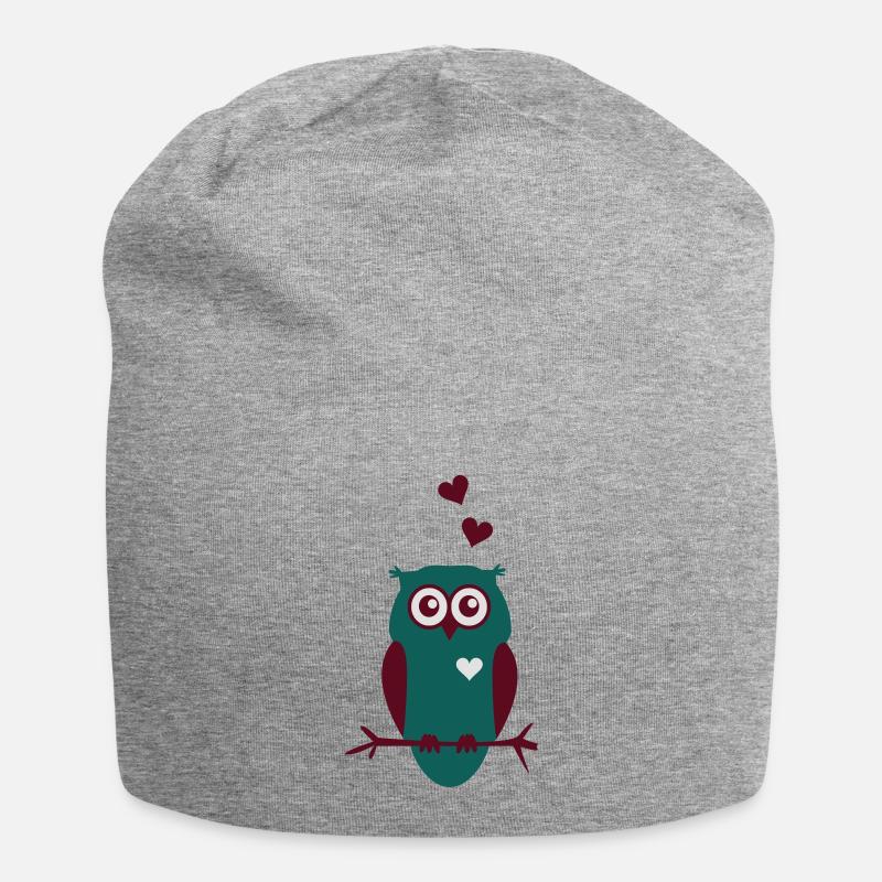 Chouette avec des coeurs - Bonnet en jersey - gris chiné