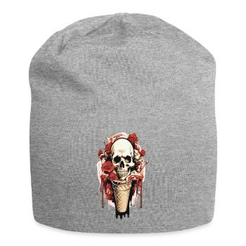 Cornet de glace tête de mort avec roses et cire - Bonnet en jersey - gris chiné - Devant