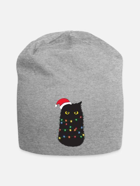 Weihnachtsbaum Katze Weihnachtsmütze Lustig - Jersey-Beanie - Grau meliert