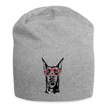 Dobermann Brille Dobie Hunde Hundesport Wilsigns - Jersey-Beanie - Grau meliert - Vorne