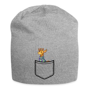Animal de poche - Girafe joyeuse avec écharpe colorée - Bonnet en jersey - gris chiné - Devant
