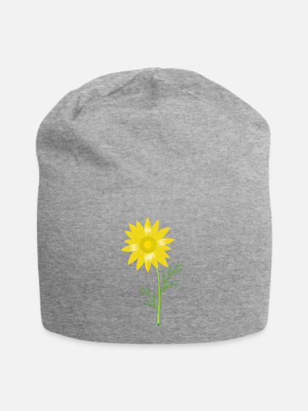 Gelbes Frühlings-Adonisröschen – Blumenmotiv - Jersey-Beanie - Grau meliert