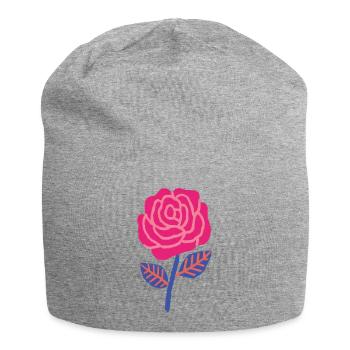 Rose rubis aux feuilles bleues - Bonnet en jersey - gris chiné - Devant