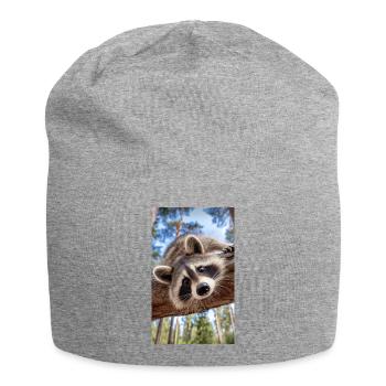 Neugieriger Waschbär am Baumast - Jersey-Beanie - Grau meliert - Vorne