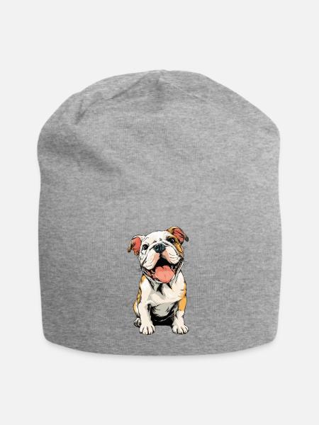 Englische Bulldogge Welpe Illustration - Jersey-Beanie - Grau meliert