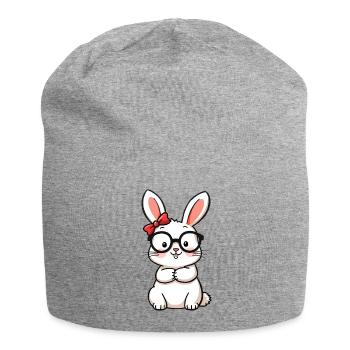 Kaninchen mit Brille - Jersey-Beanie - Grau meliert - Vorne