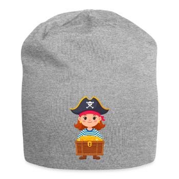 Little Buccaneer with Treasure – Kawaii Comic Character - Jersey Beanie - heather grey - Front