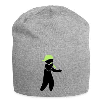 Ein Hiphop Star singt in ein Mikrofon - Jersey-Beanie - Grau meliert - Vorne