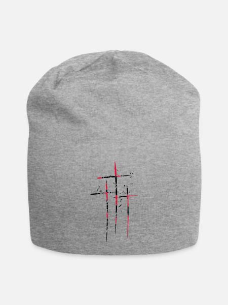 3 crosses design pattern scratch cool old tears br - Jersey Beanie - heather grey