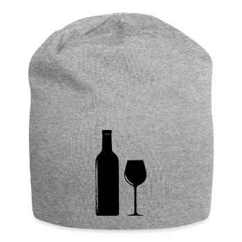 Wein Weinflasche Weinglas - Jersey-Beanie - Grau meliert - Vorne