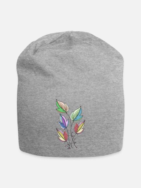 Blätter - Jersey-Beanie - Grau meliert