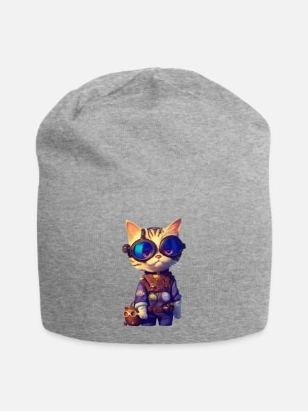 Aviator Katze - Jersey-Beanie - Grau meliert
