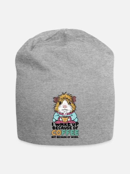 I Wake Up Because of Coffee Not Because OF Work - Jersey-Beanie - Grau meliert