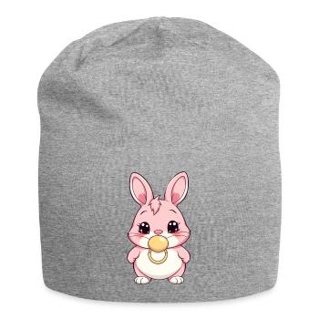 Lapin de Pâques Lapin Kawaii avec sucette - Bonnet en jersey - gris chiné - Devant