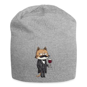 Mafia Cat with Wine | Funny Cartoon Illustration - Jersey-Beanie - Grau meliert - Vorne