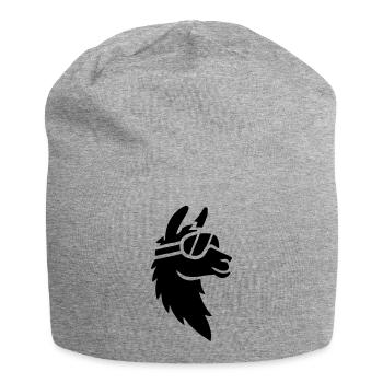Lama mit Skibrille - Jersey-Beanie - Grau meliert - Vorne