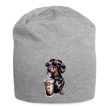 Café glacé teckel - Bonnet en jersey - gris chiné - Devant