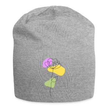Lineart flower with pastel shapes - Jersey Beanie - heather grey - Front