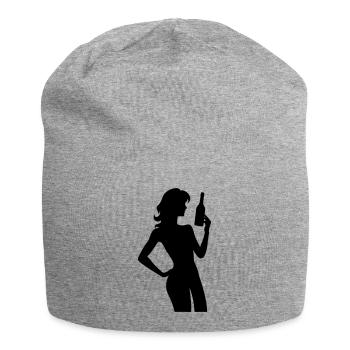 Frau mit Flasche und Hand an Hüfte Silhouette - Jersey-Beanie - Grau meliert - Vorne