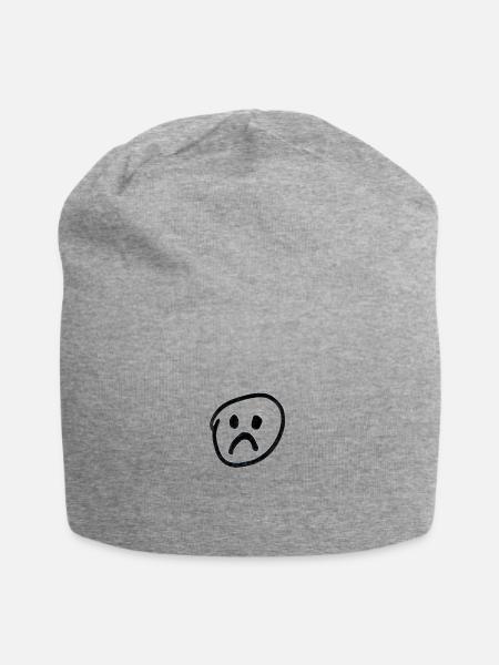 Trauriges Smiley - Jersey-Beanie - Grau meliert
